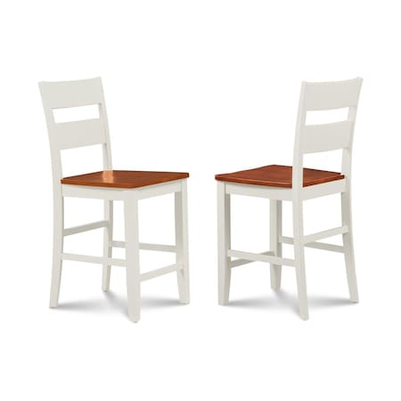 M&D Furniture M&D Furniture SUS-WCH-W Set of 2 Counter height bar stool dining chair with wooden seat in White & Cherry finish SUS-WCH-W